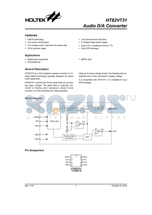 HT82V731 datasheet - Audio D/A Converter