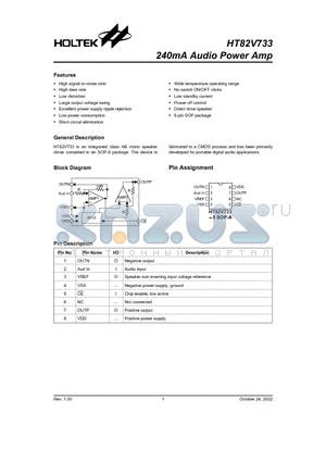 HT82V733_02 datasheet - 240mA Audio Power Amp