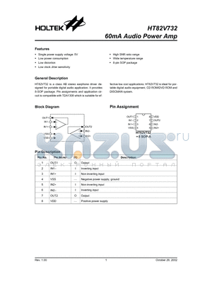 HT82V732 datasheet - 60mA Audio Power Amp