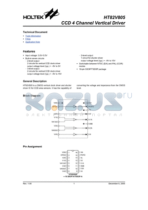 HT82V805 datasheet - CCD 4 Channel Vertical Driver