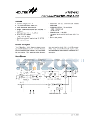 HT82V842 datasheet - CCD CDS/PGA/10b-20M-ADC