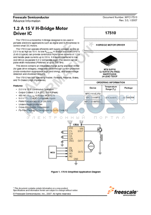 MPC17510 datasheet - 1.2 A 15 V H-Bridge Motor Driver IC