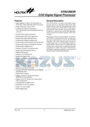 HT82V863R datasheet - CCD Digital Signal Processor