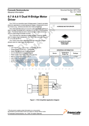 MPC17533EV datasheet - 0.7 A 6.8 V Dual H-Bridge Motor Driver