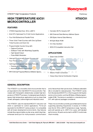 HT83C51DC datasheet - HIGH TEMPERATURE 83C51 MICROCONTROLLER