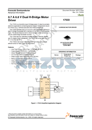 MPC17533EVEL datasheet - 0.7 A 6.8 V Dual H-Bridge Motor Driver