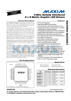 MAX6961AMH datasheet - 4-Wire Serially Interfaced 8 x 8 Matrix Graphic LED Drivers