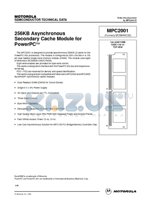 MPC2001SG12 datasheet - 256KB Asynchronous Secondary Cache Module for PowerPC