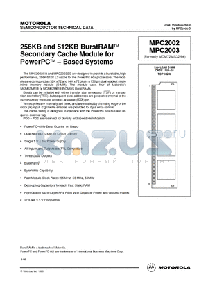 MPC2002 datasheet - 256KB and 512KB BurstRAM Secondary Cache Module for PowerPC - Based Systems