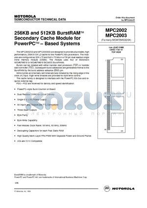 MPC2003SG66 datasheet - 256KB and 512KB BurstRAM Secondary Cache Module for PowerPC - Based Systems