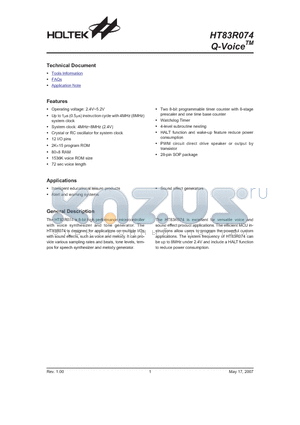 HT83R074 datasheet - Q-Voice