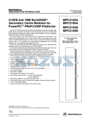 MPC2105ASG66 datasheet - 512KB and 1MB BurstRAM Secondary Cache Modules for PowerPC PReP/CHRP Platforms