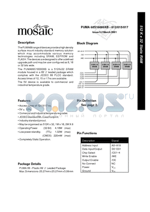 PUMA68S16000XB-017 datasheet - 512 K x 32 Static RAM