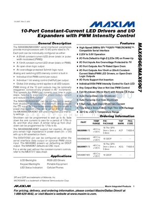 MAX6966 datasheet - 10-Port Constant-Current LED Drivers and I/O Expanders with PWM Intensity Control