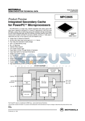 MPC2605 datasheet - Integrated Secondary Cache for PowerPC Microprocessors
