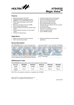 HT84036 datasheet - Magic VoiceTM