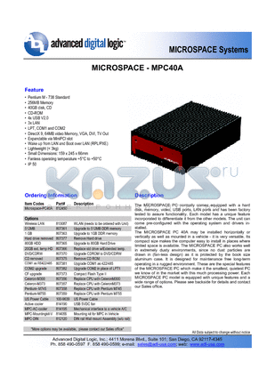 MPC40A datasheet - MICROSPACE Systems