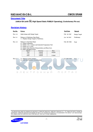 K6E1004C1B datasheet - 256Kx4 Bit (with OE) High Speed Static RAM(5V Operating), Evolutionary Pin out