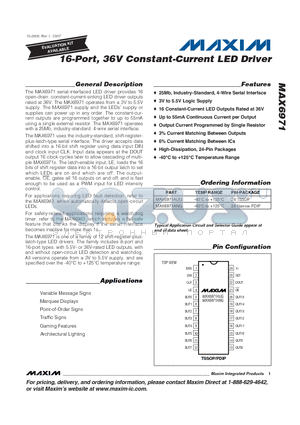 MAX6971AUG datasheet - 16-Port, 36V Constant-Current LED Driver