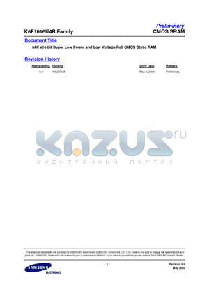K6F1016U4B datasheet - 64K x16 bit Super Low Power and Low Voltage Full CMOS Static RAM