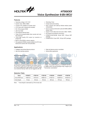 HT86768 datasheet - Voice Synthesizer 8-Bit MCU