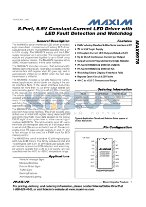 MAX6978AEE datasheet - 8-Port, 5.5V Constant-Current LED Driver with LED Fault Detection and Watchdog