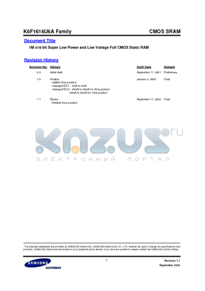 K6F1616U6A-EF55 datasheet - 1M x16 bit Super Low Power and Low Voltage Full CMOS Static RAM