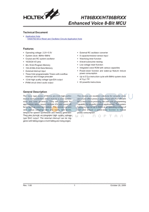 HT86B20 datasheet - Enhanced Voice 8-Bit MCU