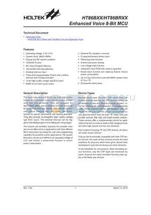 HT86B20 datasheet - Enhanced Voice 8-Bit MCU