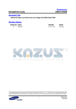 K6F2008T2E datasheet - 256Kx8 bit Super Low Power and Low Voltage Full CMOS Static RAM