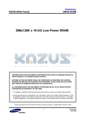 K6F2016R4G-F datasheet - 2Mb(128K x 16 bit) Low Power SRAM