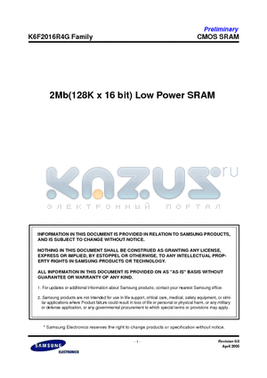 K6F2016R4G-FF70 datasheet - 2Mb(128K x 16 bit) Low Power SRAM
