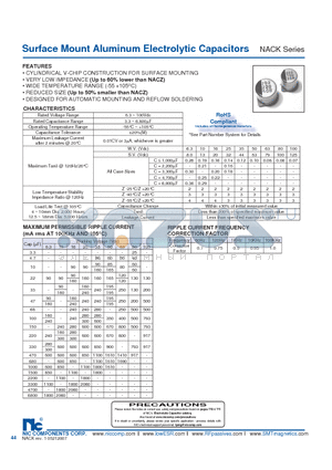 NACK100M100V5X6.1TR13T2F datasheet - Surface Mount Aluminum Electrolytic Capacitors