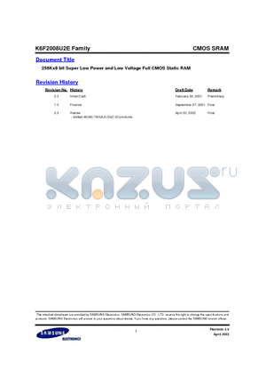 K6F2008U2E-YF70 datasheet - 256Kx8 bit Super Low Power and Low Voltage Full CMOS Static RAM