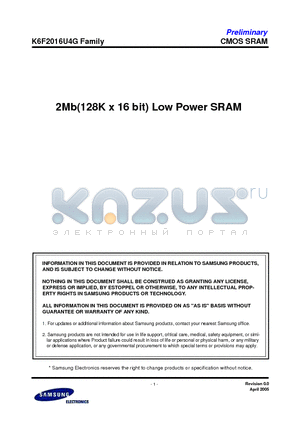 K6F2016U4G datasheet - 2Mb(128K x 16 bit) Low Power SRAM