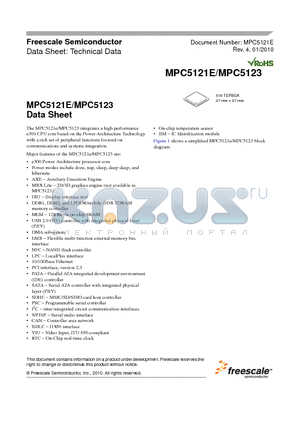MPC5121YVY400BR datasheet - e300 Power Architecture processor core