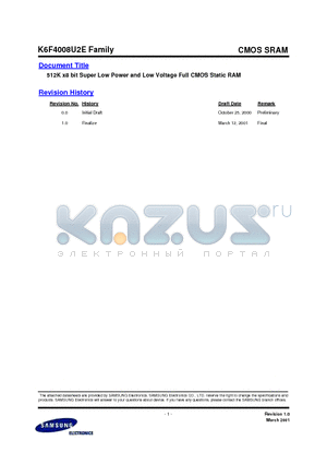 K6F4008U2E datasheet - 512K x 8 bit Super Low Power and Low Voltage Full CMOS Static RAM