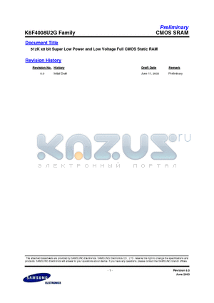K6F4008U2G datasheet - 512K x 8 bit Super Low Power and Low Voltage Full CMOS Static RAM