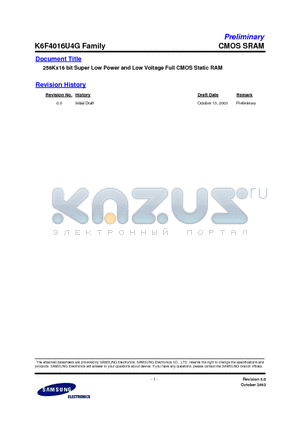 K6F4016U4G datasheet - 256Kx16 bit Super Low Power and Low Voltage Full CMOS Static RAM