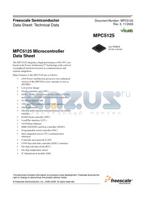 MPC5125YVN400R datasheet - MPC5125 Microcontroller Data Sheet