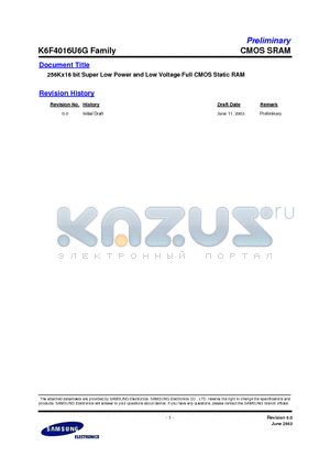 K6F4016U6G-F datasheet - 256Kx16 bit Super Low Power and Low Voltage Full CMOS Static RAM