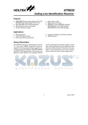 HT9032B datasheet - Calling Line Identification Receiver