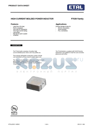 P7639 datasheet - HIGH CURRENT MOLDED POWER INDUCTOR