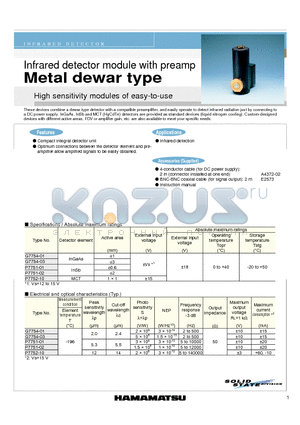 P7751-02 datasheet - Infrared detector module with preamp Metal dewar type
