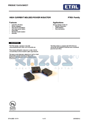 P7631 datasheet - HIGH CURRENT MOLDED POWER INDUCTOR
