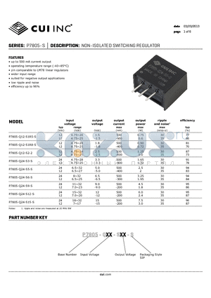 P7805-Q12-S1R5-S datasheet - NON-ISOLATED SWITCHING REGULATOR