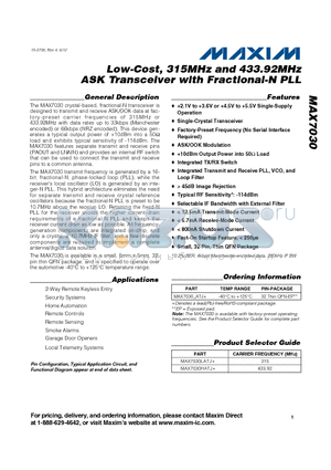 MAX7030_V4 datasheet - Low-Cost, 315MHz and 433.92MHz ASK Transceiver with Fractional-N PLL