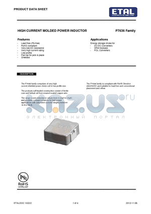 P7636 datasheet - HIGH CURRENT MOLDED POWER INDUCTOR