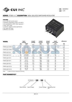 P7805-Q24-S2-S datasheet - NON-ISOLATED SWITCHING REGULATOR