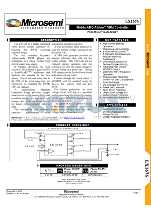 LX1676-CLQ datasheet - Mobile AMD AthlonTM VRM Controller
